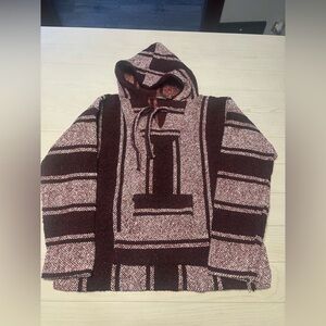 Mexican Baja hoodie in burgundy/white/black size M
